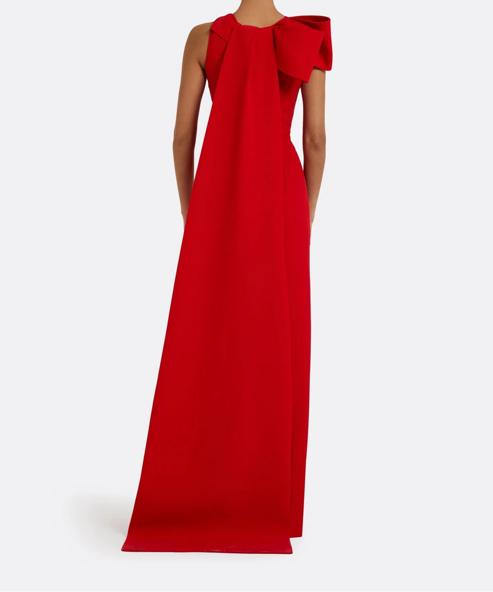 Red Sleeveless Large Back Bow Mermaid Maxi Evening Gown