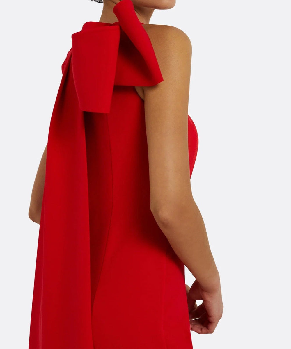 Red Sleeveless Large Back Bow Mermaid Maxi Evening Gown