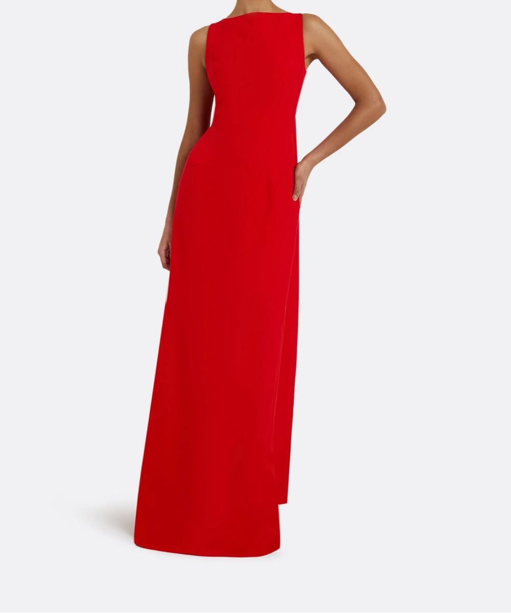 Red Sleeveless Large Back Bow Mermaid Maxi Evening Gown