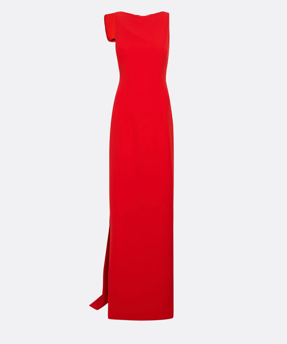 Red Sleeveless Large Back Bow Mermaid Maxi Evening Gown