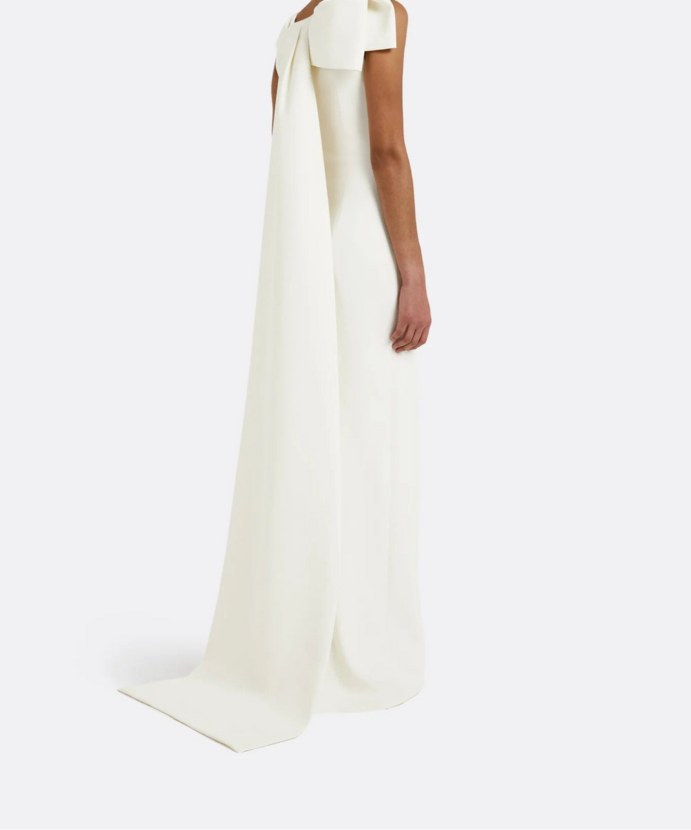 Ivory Sleeveless One Shoulder Large Bow Mermaid Maxi Wedding Gown