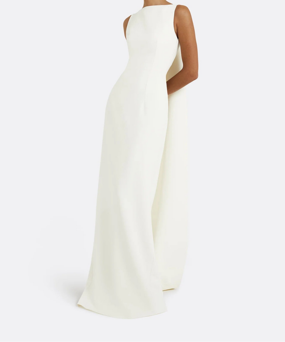 Ivory Sleeveless One Shoulder Large Bow Mermaid Maxi Wedding Gown