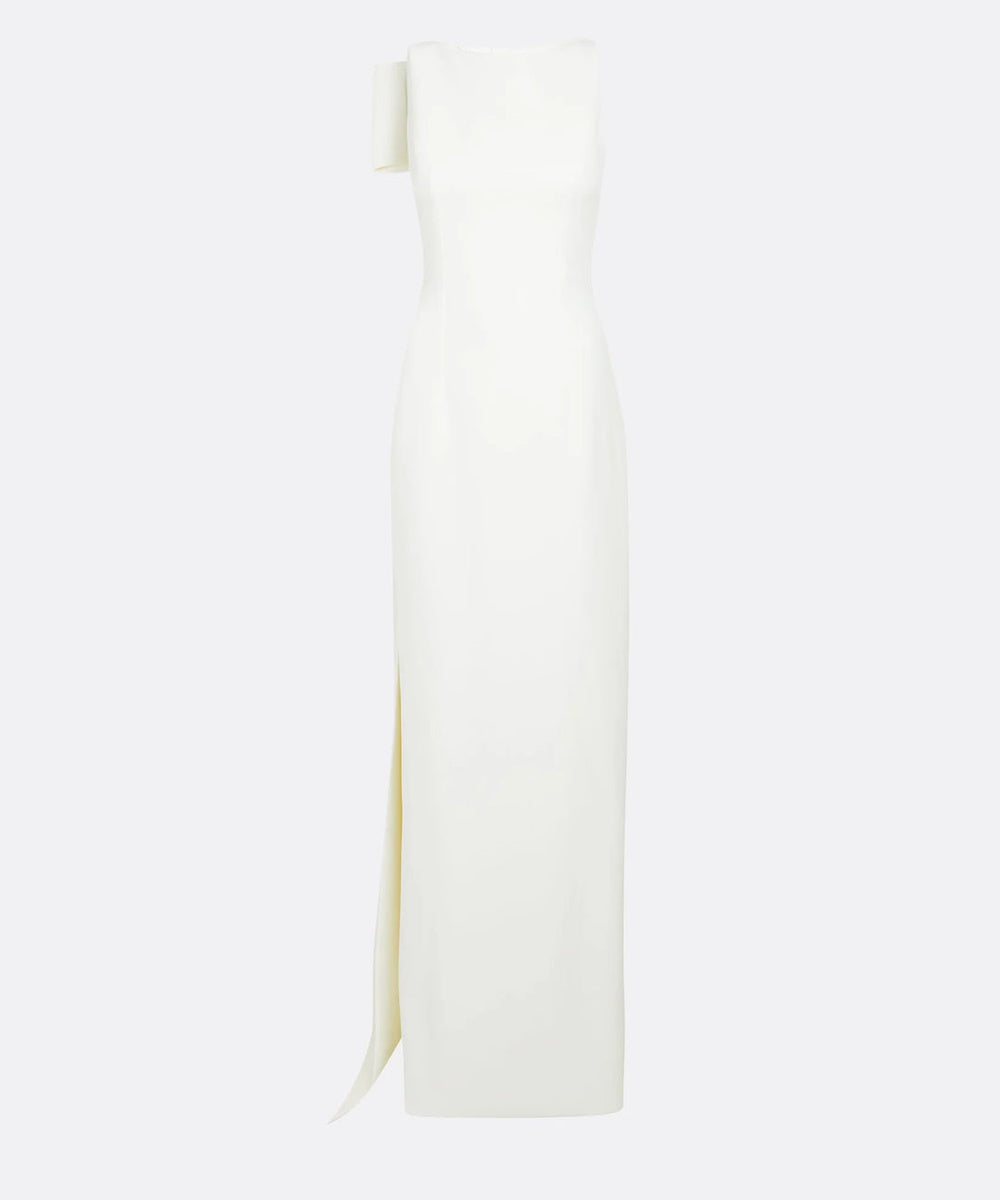 Ivory Sleeveless One Shoulder Large Bow Mermaid Maxi Wedding Gown