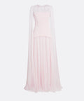 Blush Pink Sheer Cape Sleeve Two-Tier Chiffon Flowy Maxi Evening Gown