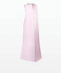 Blush Pink Sleeveless Crystal Neck Draped Satin Cape Column Maxi Evening Gown