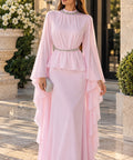 Light Pink Chiffon Cape Sleeve Mermaid Formal Evening Gown