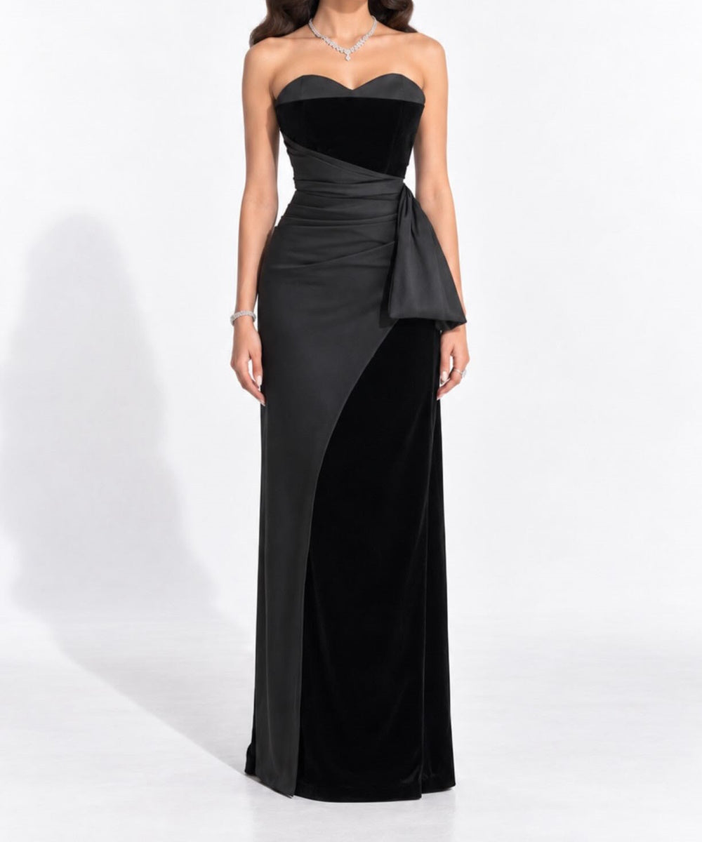Black Strapless Sweetheart Velvet & Satin Mermaid Evening Gown