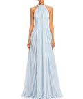 Light Blue Halter Chiffon Draped A-Line Evening Gown