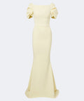 Pale Yellow Square Neck Puff Sleeve Mermaid Evening Gown