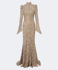 Champagne Lace High Neck Long Sleeve Mermaid Gown