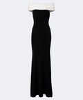 Black White Color Block Off Shoulder Ribbed Mermaid Maxi Gown