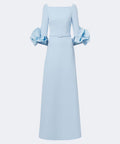 Light Blue Square Neck Ruffle Cuff A-Line Evening Gown