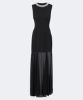 Black Sleeveless Rhinestone Neck Chiffon Maxi Gown