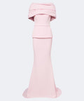 Dusty Pink Draped Off Shoulder Peplum Mermaid Evening Gown