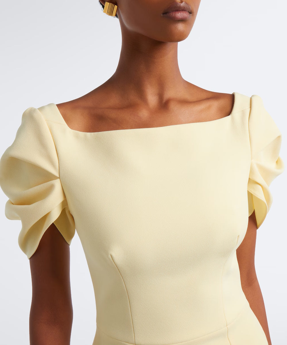 Pale Yellow Square Neck Puff Sleeve Mermaid Evening Gown