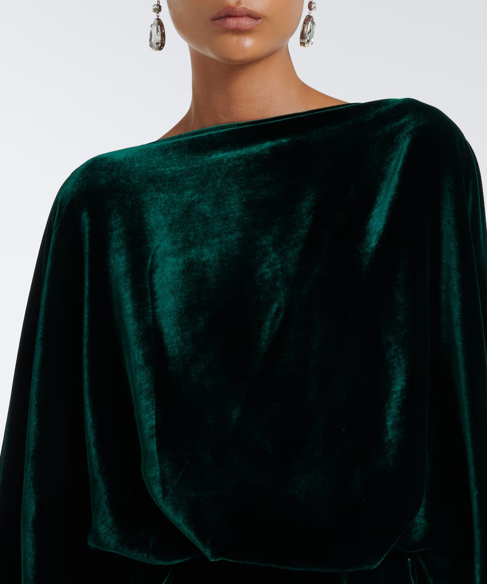 Emerald Green Velvet Cape Sleeve Mermaid Evening Gown