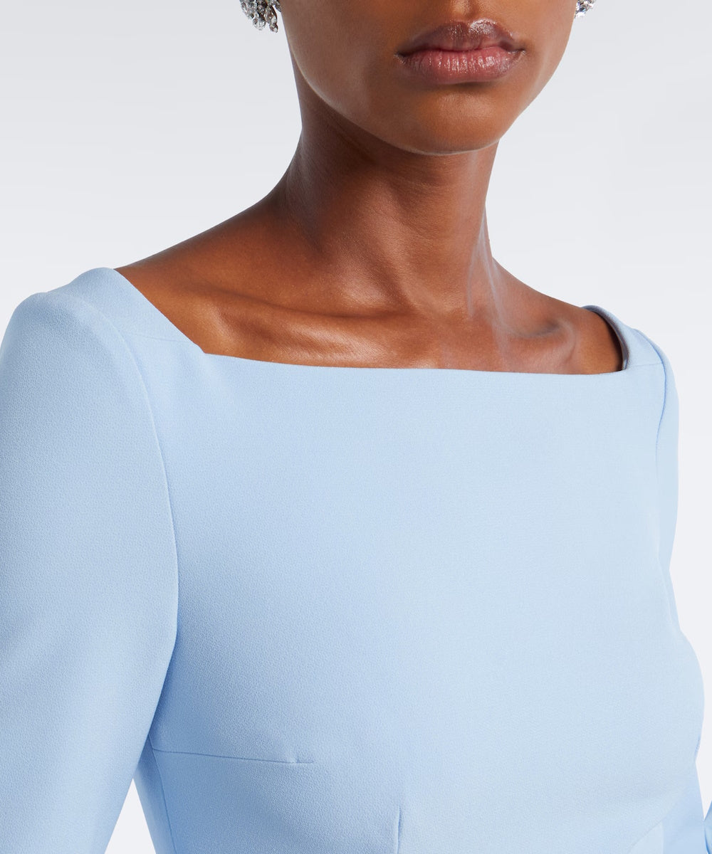 Light Blue Square Neck Ruffle Cuff A-Line Evening Gown