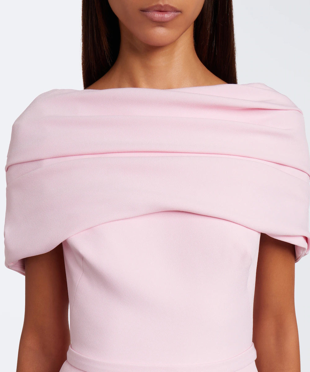 Dusty Pink Draped Off Shoulder Peplum Mermaid Evening Gown