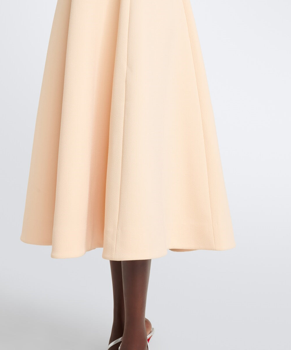 Cream Puff Sleeve Gold Crystal Keyhole Flared Midi Dress