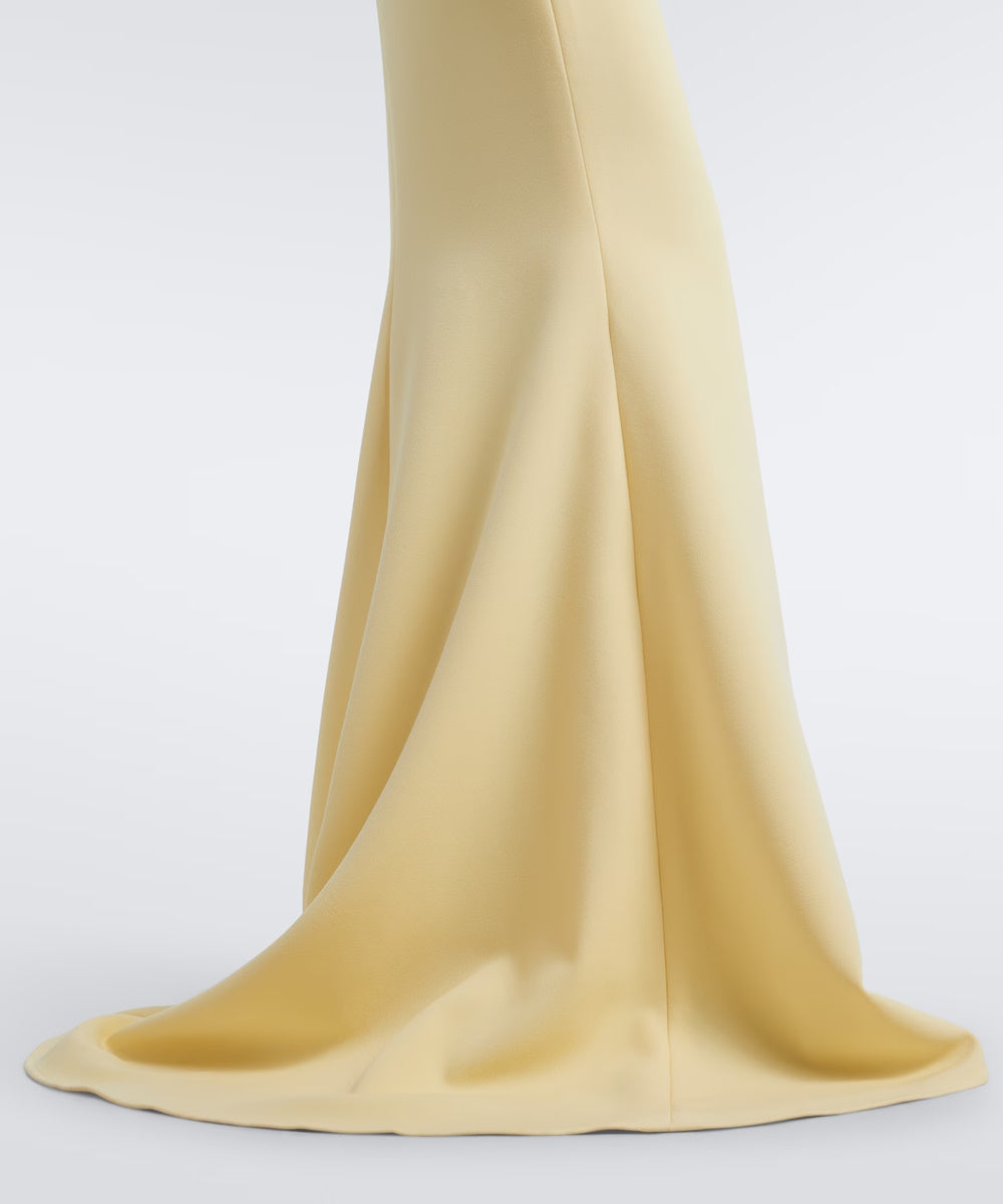 Pale Yellow Square Neck Puff Sleeve Mermaid Evening Gown