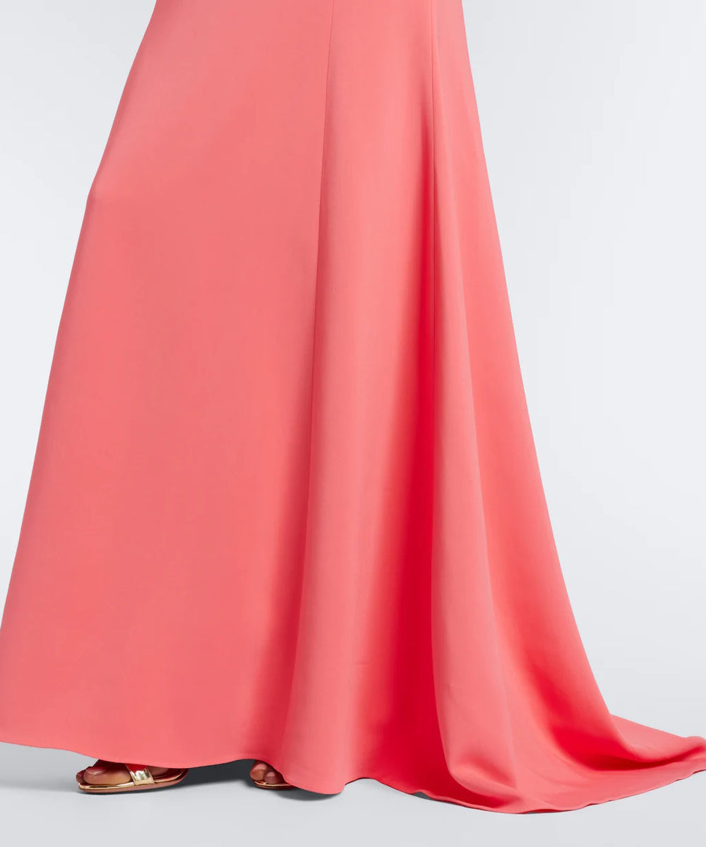 Watermelon Pink Off Shoulder Draped Mermaid Satin Evening Gown