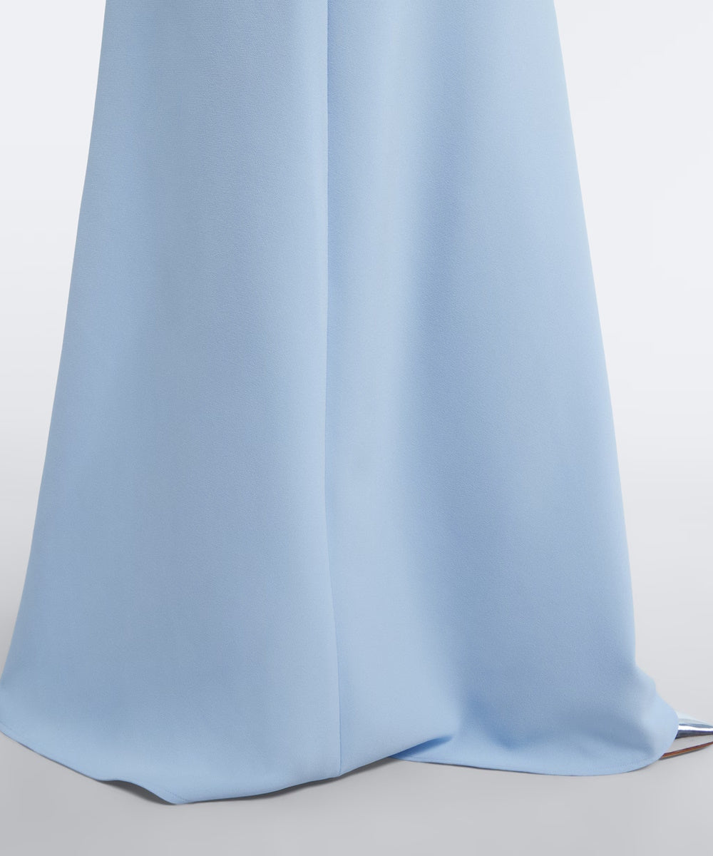 Light Blue Square Neck Ruffle Cuff A-Line Evening Gown