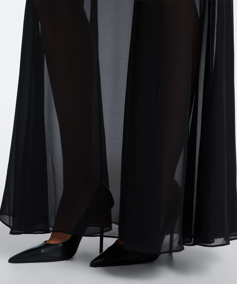 Black Sleeveless Rhinestone Neck Chiffon Maxi Gown