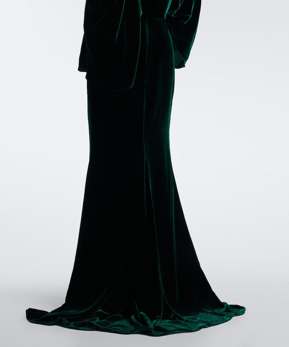 Emerald Green Velvet Cape Sleeve Mermaid Evening Gown