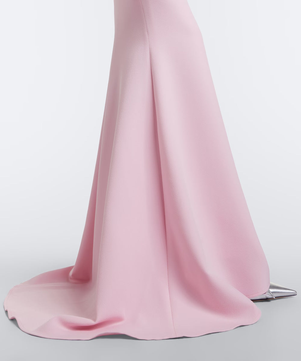 Dusty Pink Draped Off Shoulder Peplum Mermaid Evening Gown