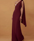 One Shoulder Gold Sequin Panel Stretch Crepe Maxi Formal Evening Dress