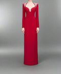 Red Butterfly Crystal Shoulder Sweetheart Cutout Long Sleeve Mermaid Evening Gown
