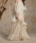 Cream Off‑the‑Shoulder Ruffled Tiered Maxi Evening Dress