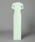 Mint Green Cape Collar Back Long Ribbon Slit Column Maxi Gown