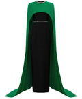 Two-Tone Emerald Cape Black Column Crystal Trim Evening Gown