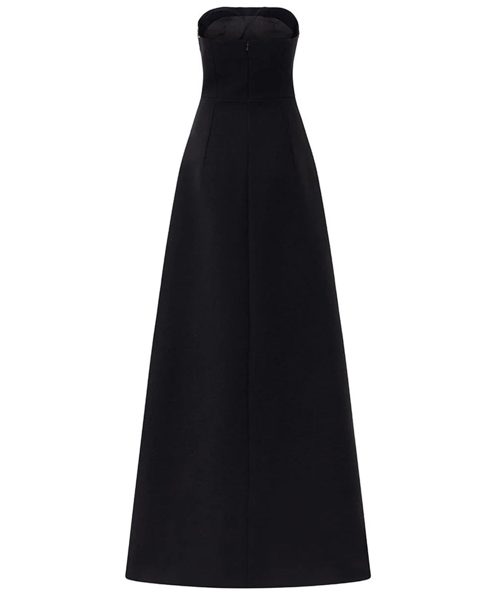 Strapless Scattered Crystal Embellished A-Line Maxi Evening Gown