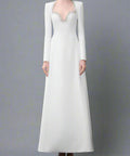 Ivory Crystal Beaded Heart Cutout Long Sleeve A-Line Maxi Formal Gown