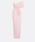 Light Pink One Shoulder Oversized Fold Panel Peplum Column Maxi Evening Gown