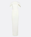 Cream Cape Overlay High Neck Column Maxi Gown With Long Back Sash