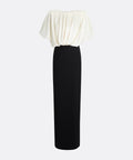 Two Tone Draped Dolman Sleeve Blouson Bodice Column Maxi Evening Gown