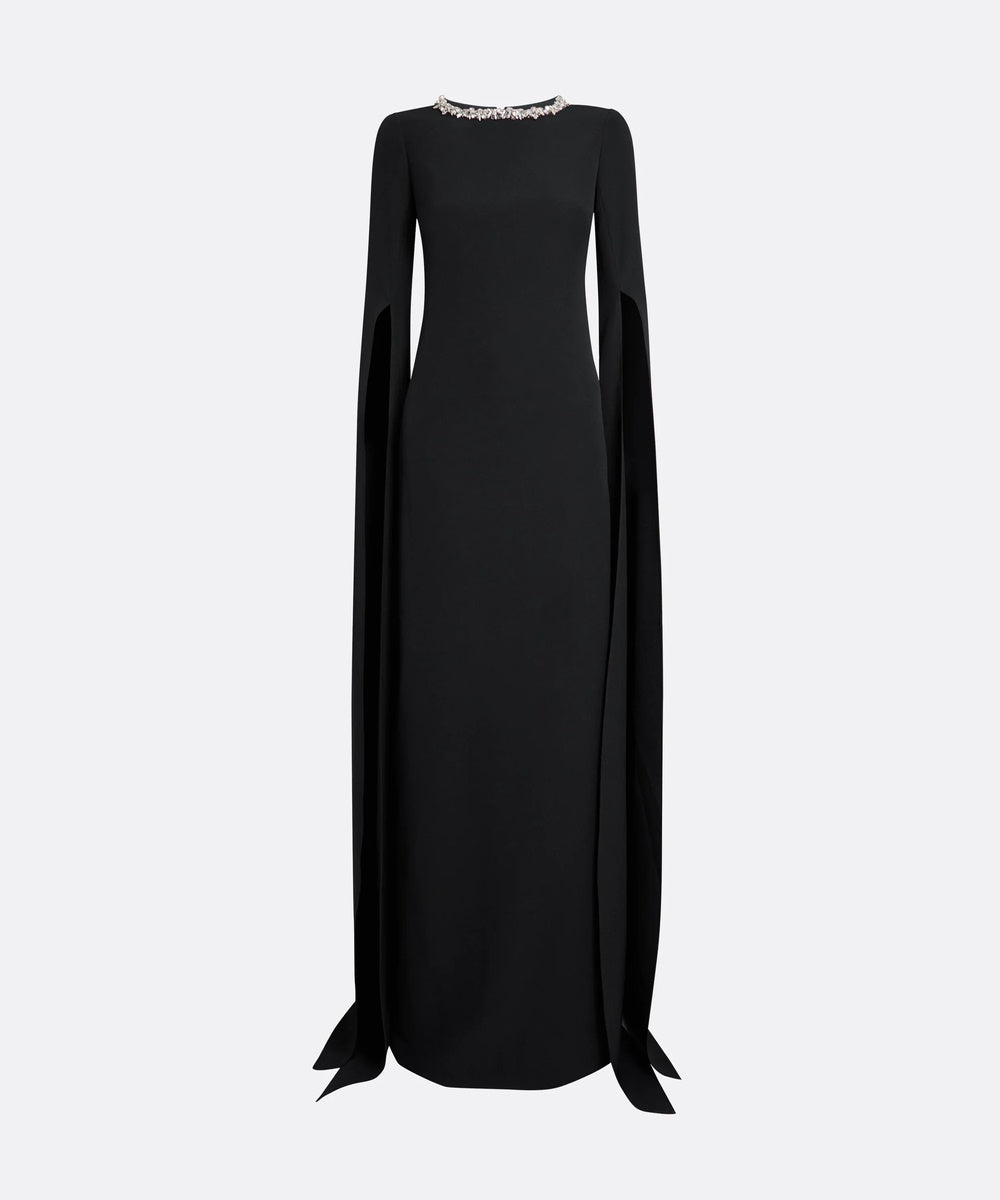 Pastel Green Crystal Neck Split Sleeve Formal Maxi Dress