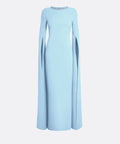 Sky Blue Crystal Neck Cape Sleeve Column Gown