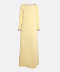 Pale Yellow Multi-Color Crystal Embellished Boat Neck Loose Straight Maxi Gown