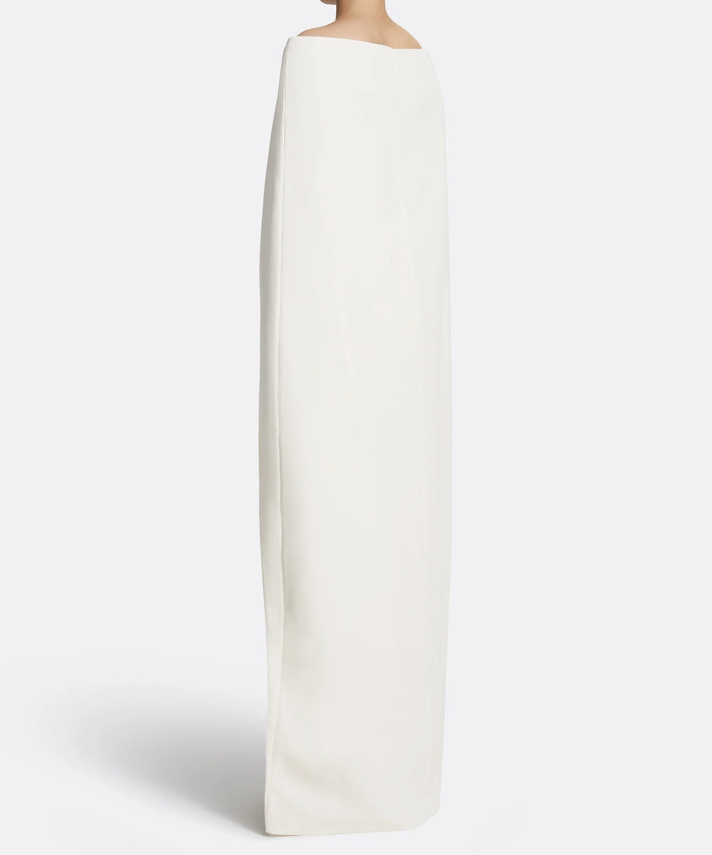 Off-Shoulder Ivory Cape Sleeve Column Crepe Evening Gown