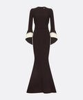 Black Crew Neck Two-Tone White Layered Flared Cuff Mermaid Train Evening Gown